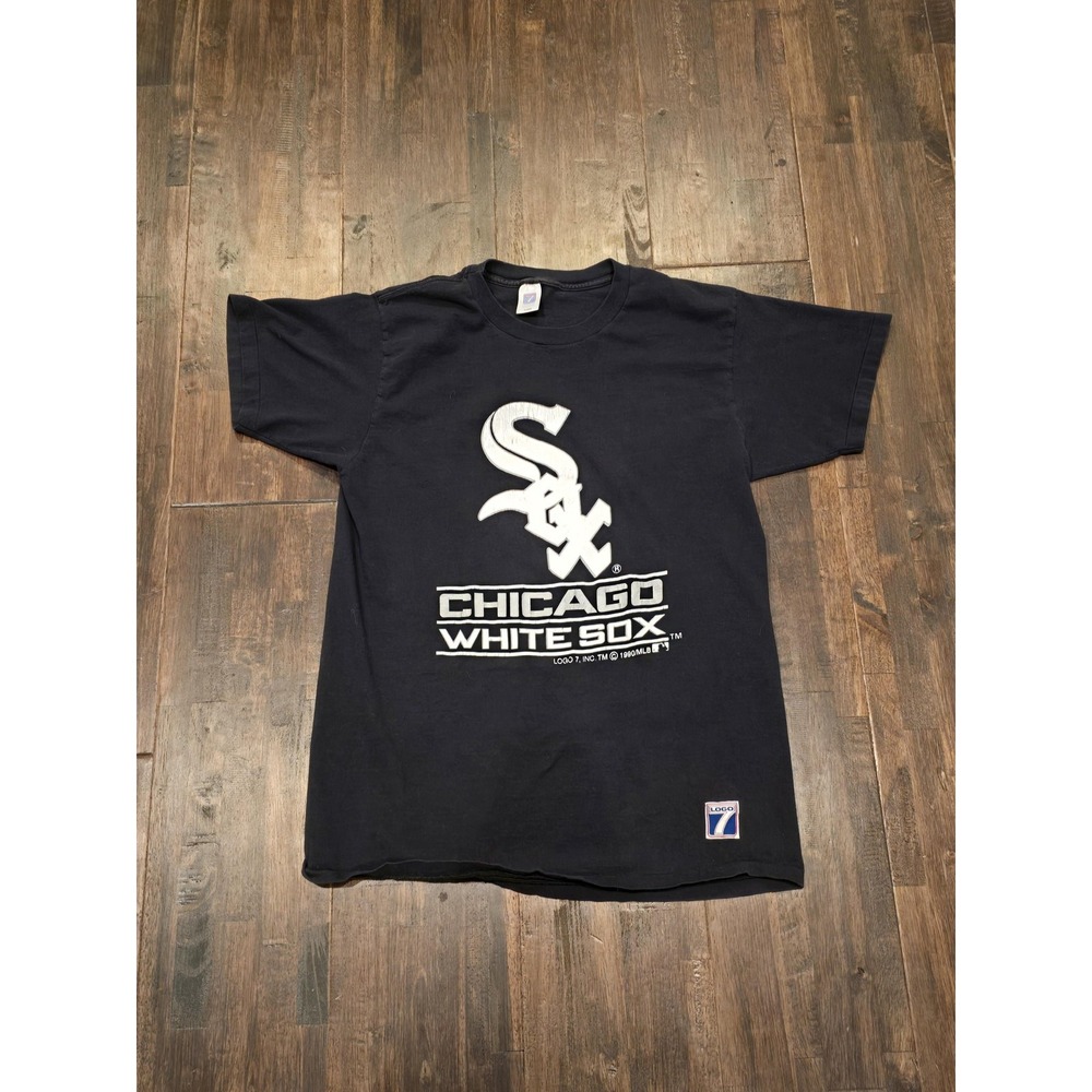 Vintage Chicago White Sox Shirt Mens Large Black MLB Baseball Logo 7 T-Shirt 90s